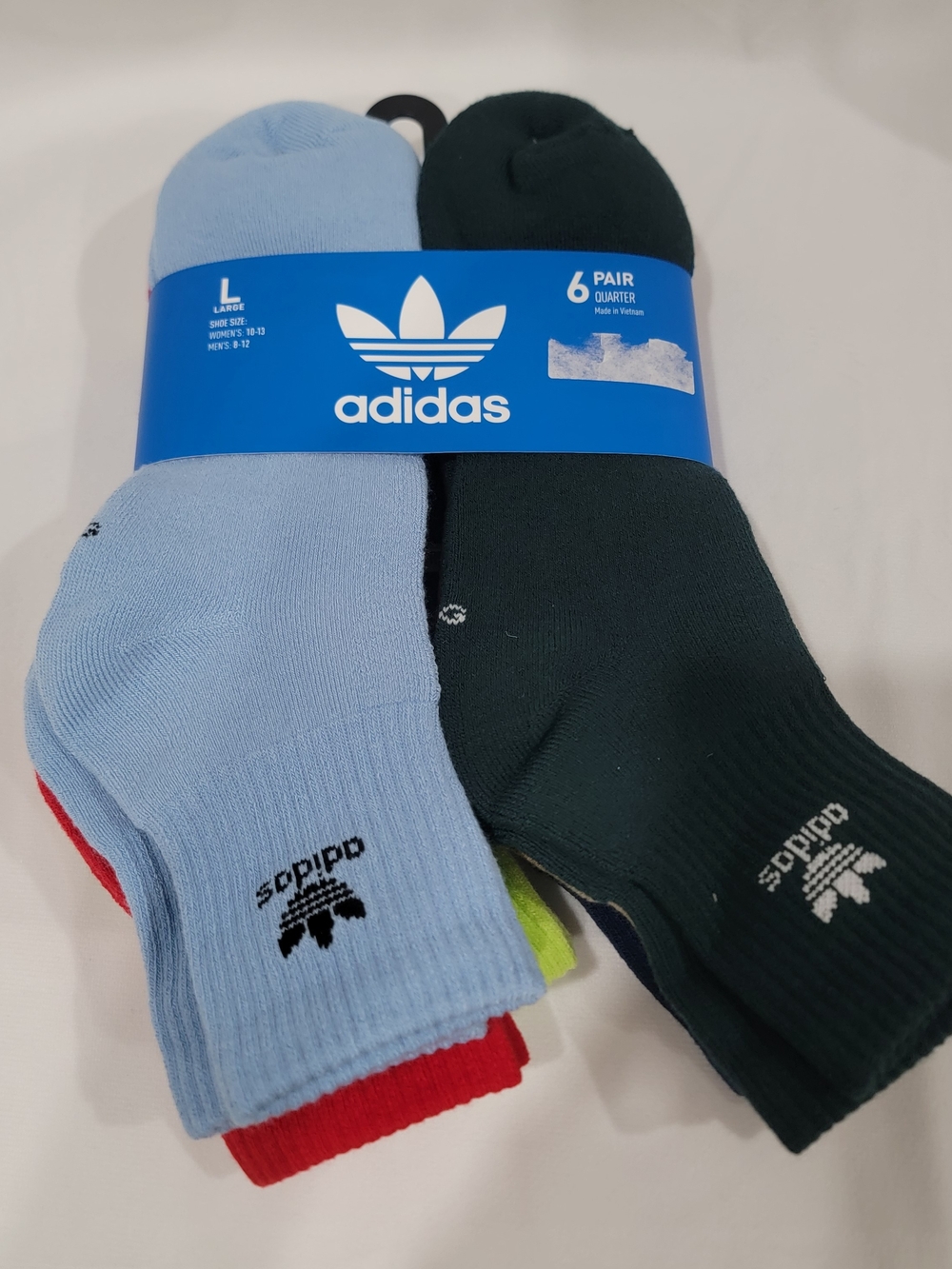 Adidas Unisex 6-Pack Quarter Socks - Size L
